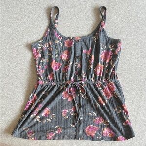 Maurices Floral Button-Down Tank Top - Gray and Pink